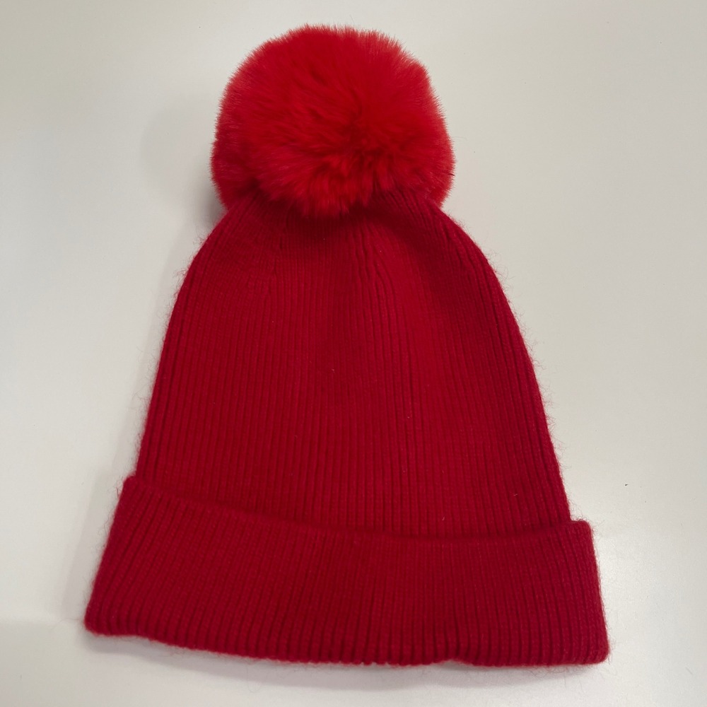 Norla Canada‎ Alpaca Wool Beanie Red Ribbed Knit Pom Pom Winter Hat